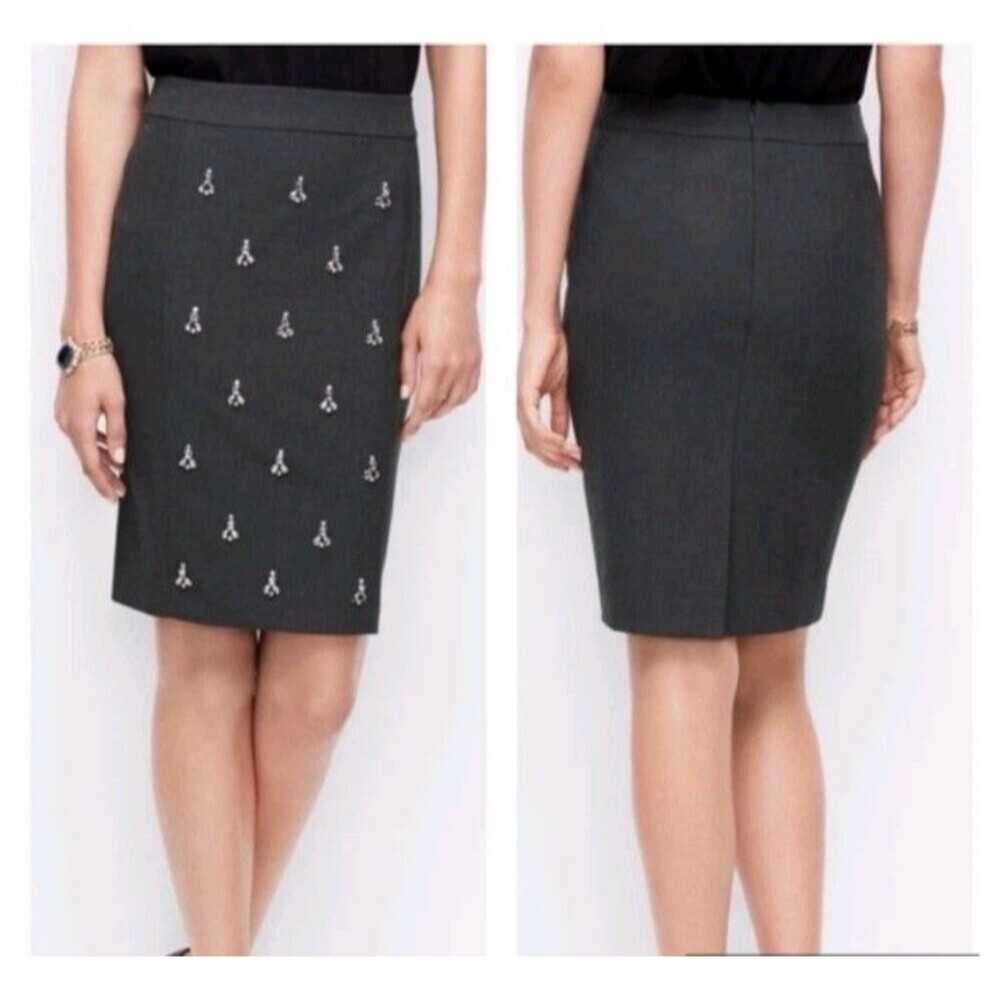 Ann Taylor Women's Black Gray Beaded‎ Panel Pencil Skirt Women's Sz 4 Petite 124